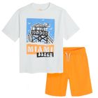 Cool Club, Set pentru baieti, Tricou, Pantaloni scurti, alb-portocaliu