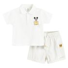 Cool Club, Set pentru baieti, Tricou polo cu maneca scurta, Pantaloni scurti, alb, imprimeu Mickey Mouse