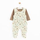 Cool Club, Set pentru bebelusi, Body cu maneca lunga, din tricot striat, Salopeta cu botosei, velur, mix