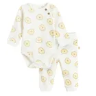 Cool Club, Set pentru bebelusi, Body cu maneca lunga, Pantaloni, din tricot striat, alb