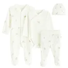 Cool Club, Set pentru bebelusi, Body cu maneca lunga, Pijama tip salopeta, Pantaloni cu botosei, Caciula, alb