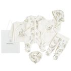 Cool Club, Set pentru bebelusi, Caciula, Esarfa, Pijama tip salopeta, Body cu maneca lunga, Bluza cu capse, Pantaloni cu botosei, ecru, imprimeu Dumbo