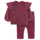 Cool Club, Set pentru fete, Bluza, Colanti, din tricot striat, velur, burgundia