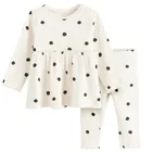 Cool Club, Set pentru fete, Bluza cu maneca lunga, Colanti, din tricot striat, ecru