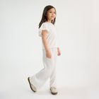 Cool Club, Set pentru fete, Bluza cu maneca scurta, Pantaloni din textil, wide, alb