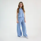 Cool Club, Set pentru fete, Bluza fara maneci, Pantaloni din textil, wide, albastru