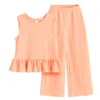 Cool Club, Set pentru fete, Bluza fara maneci, Pantaloni din textil, wide, portocaliu