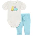 Cool Club, Set pentru fete, Body cu maneca scurta, Pantaloni trening, ecru-menta verde