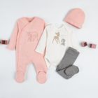 Cool Club, Set pentru fete, Caciula, Body cu maneca lunga, Pijama tip salopeta, mix de culori, imprimeu Bambi