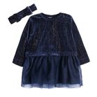 Cool Club, Set pentru fete, rochie cu maneca lunga, bentita, bleumarin
