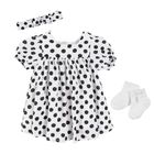 Cool Club, Set pentru fete, rochie cu maneca scurta, bentita, sosete, alb-negru, cu buline