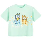 Cool Club, Tricou lejer pentru fete, bumbac organic, menta verde, imprimeu Bluey