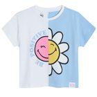 Cool Club, Tricou pentru fete, alb-albastru, imprimeu SmileWorld