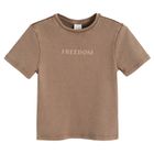 Cool Club, Tricou pentru fete, din tricot striat, maro