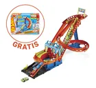 Hot Wheels City, Roller Coaster Rally, set de joaca cu 5 masini + set Corkscrew Jump Champion GRATUIT, set promotional