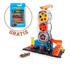 Hot Wheels City, Super Twist Tire Shop + set de 3 masini GRATUIT, set promotional