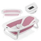 Lionelo, Baby Bubble, cadita de baie pliabila cu termometru, Pink Magnolia