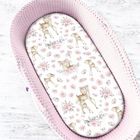 MimiNu, Caprioare, cearceaf cu elastic pentru gondola, roz, 35-80 cm
