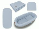MimiNu, set: protectie universal pentru gondola, patut, cos de Moses + saltea + perna, muselina, denim