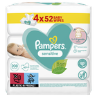 Pampers Sensitive, servetele umede, 4 pachete de 52 servetele, 208 buc.