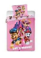 Paw Patrol, The Movie, set lenjerie de pat single, roz, 100-135 cm