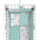 Pisicute, set lenjerie de pat si aparatori patut, 3 piese, menta verde, 90-120 cm