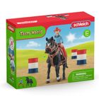 Schleich, Farm World, Cowgirl si cursa printre butoaie, set, 42576
