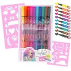 Top Model, set de creioane cu varf fin si sabloane, 10 culori