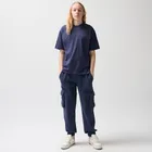 Tricou oversize bleumarin din bumbac pieptanat NOWEAR