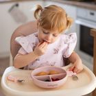 BabyOno, farfurie din silicon cu ventuza si capac, roz