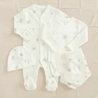 Cool Club, Set pentru bebelusi, Body cu maneca lunga, Pijama tip salopeta, Pantaloni cu botosei, Caciula, alb