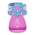 Chicco, baveta din silicon cu buzunar, elastic, roz, 6 luni+
