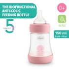 Chicco, Perfect5, biberon anti-colic, tetina din silicon, debit lent, roz, 0 luni+, 150 ml