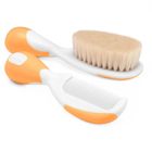 Chicco, perie si pieptene din fire naturale, portocaliu, 0 luni+