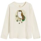 Cool Club, Bluza cu maneca lunga pentru fete, ecru, imprimeu bufnita, paiete duble