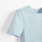 Cool Club, Bluza cu maneca scurta pentru fete, din tricot striat, albastru