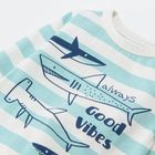 Cool Club, Body cu maneca lunga pentru baieti, alb, in dungi, imprimeu Good vibes