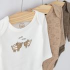 Cool Club, Body cu maneca lunga pentru baieti, maro, ecru, imprimeu animale salbatice, set 3 buc.