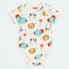 Cool Club, Body cu maneca scurta pentru bebelusi, bej, galben, imprimeu Fisher-Price, set, 3 buc.