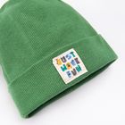 Cool Club, Caciula pentru baieti, tricot striat, verde, imprimeu Just have fun