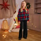 Cool Club, Pantaloni din material textil pentru fete, din tricot striat, velur, culotte, negru