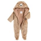 Cool Club, Pijama tip salopeta pentru baieti, bumbac organic, maro, plus, model ursulet