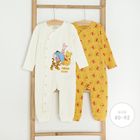 Cool Club, Pijama tip salopeta pentru baieti, ecru, galben, imprimeu Winnie the Pooh, set, 2 buc.