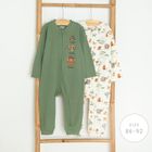 Cool Club, Pijama tip salopeta pentru baieti, ecru, verde, imprimeu Lion King, set, 2 buc.