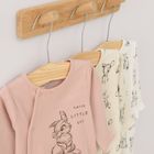 Cool Club, Pijama tip salopeta pentru fete, bumbac organic, ecru, roz, gri, imprimeu Bambi, set 3 buc.