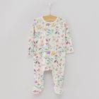 Cool Club, Pijama tip salopeta pentru fete, ecru, violet, imprimeu flori, fluturi, set 2 buc.