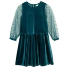 Cool Club, Rochie cu maneca lunga pentru fete, velur, turcoaz