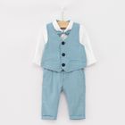 Cool Club, Set pentru baieti, body-camasa cu maneca lunga, vesta, pantaloni din material textil, papion, alb-albastru