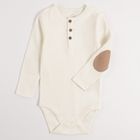 Cool Club, Set pentru baieti, Body cu maneca lunga, Pijama tip salopeta, Caciula, bumbac organic, ecru, maro