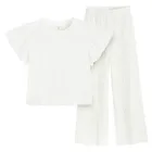 Cool Club, Set pentru fete, Bluza cu maneca scurta, Pantaloni din textil, wide, alb